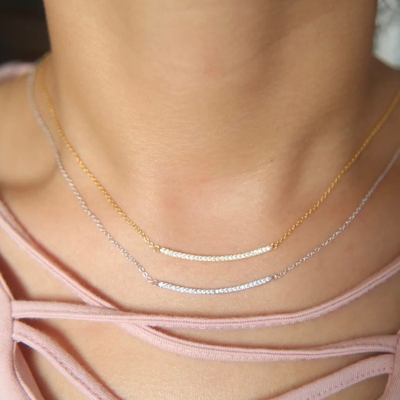 925 Sterling silver CZ Bar Necklace - Picture 2 of 2